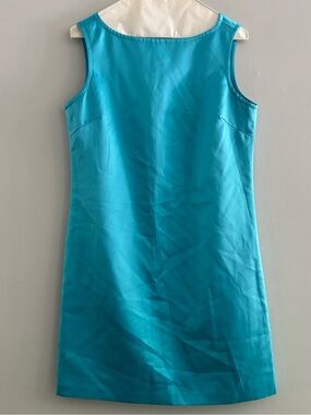VTG Andrea Jovine Turquoise Sleeveless Shift Dress Size 8 Boat Neck Mini Mod
